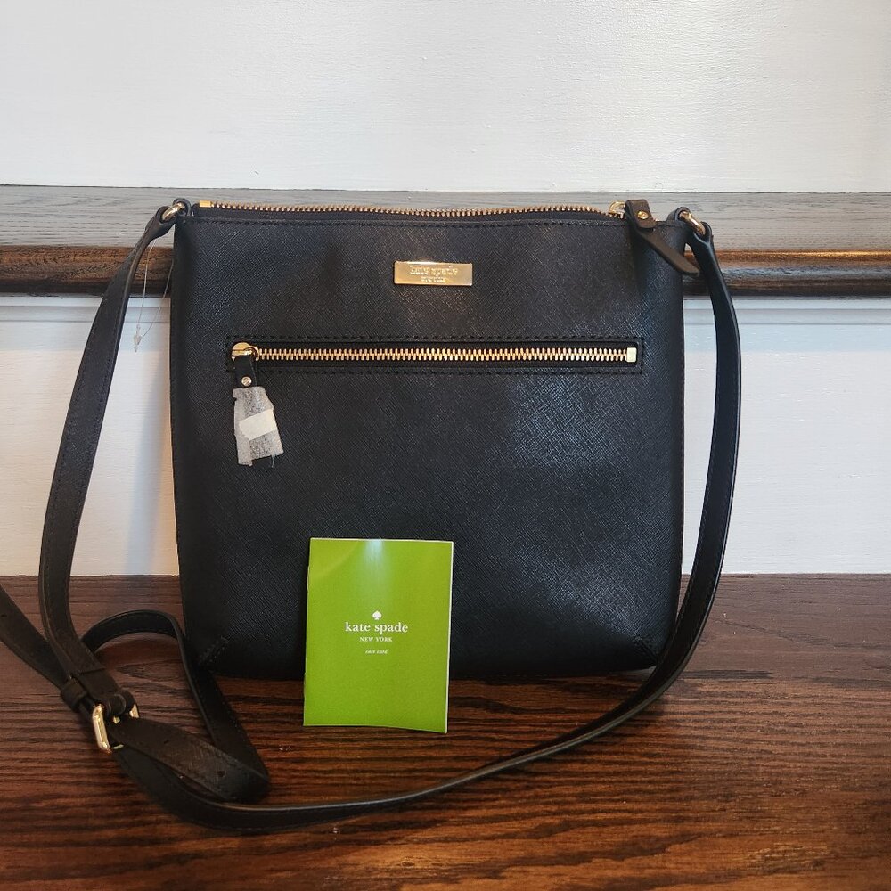 NEW KATE SPADE Black Crossbody Gold hardware 100% leather $249 Retail